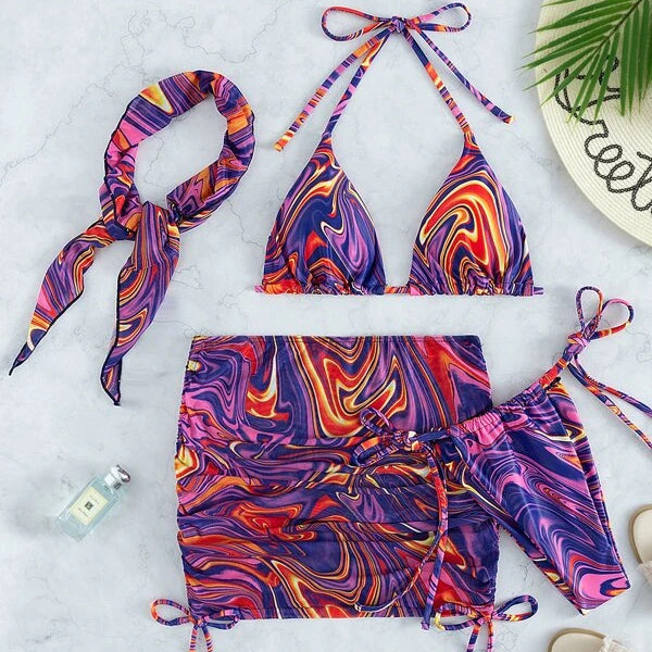 Wholesale Tie Dye Dress Three-Piece Set Swimwear